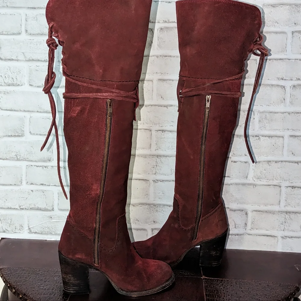 FreeBird Brock Over the Knee Red Vine Suede Boots size 8 - Picture 8 of 15